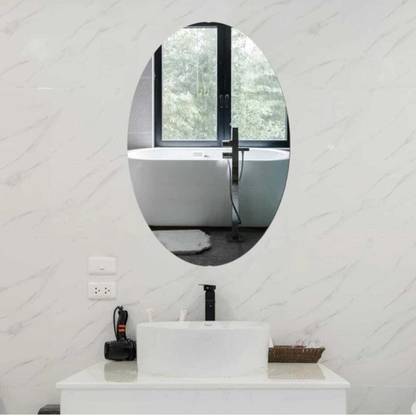 northxcreations 20 cm Oval Shape Wall Mirror Sticker Only For Tiles Self Adhesive Sticker Self Adhesive Sticker