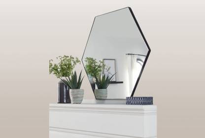 MGH Wood Black Frameless Modern Mirror Hexagonal 12x12 Inch - DM171 Decorative Mirror