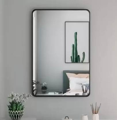 Adinath Creators Rectangle Shape Corner Round Bavelled Corner Bathroom Mirror