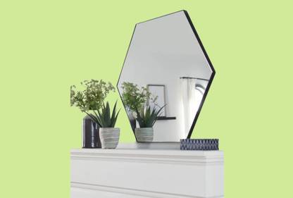 MGH Wood Black Frameless Modern Mirror Hexagonal 12x12 Inch - DM67 Decorative Mirror