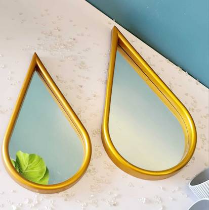 prajna 1 set Golden Water Drop shape Decorative Mirror Frame for Wall and Home decor Decorative Mirror