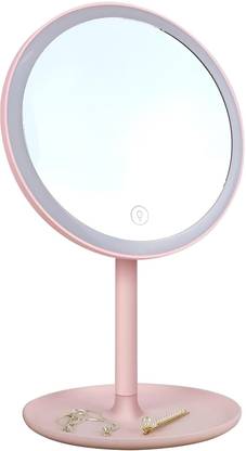 PRIME PICK 360° Rotating Makeup Mirror with, LED Pink, Lightweight & Durable Vanity Mirror Decorative Mirror