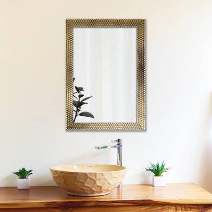 Painting Mantra Honeycomb Design Gold Decorative Wall , Makeup Decorative Mirror