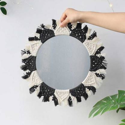 MOS HANDICRAFT MACRAME MERROR WHITE BLACK 1 Decorative Mirror