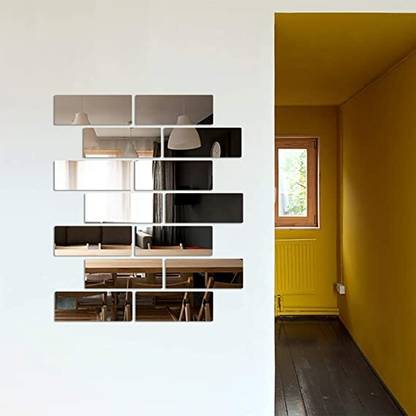 Spectro irror Acrylic Mirror Wall Decor Self Adhesive Tile (Rectangle, Silver) Decorative Mirror