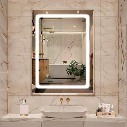Khushi Decors 18x24 Inch LED Wall Mirror Glass with Touch Sensor Lights for Home Decor HS10 Bathroom Mirror