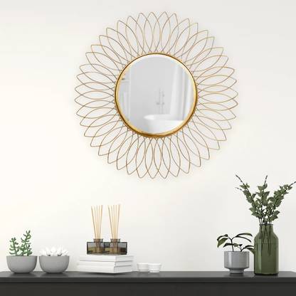 Urban Hamlet Gilded Floral Reflections: Handmade Sunflower Mirror Decorative Mirror