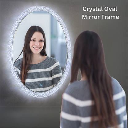 Branco Crystal Oval Decorative Designer Mirror Frame with LED Light (19 X 27 Inch) Bathroom Mirror