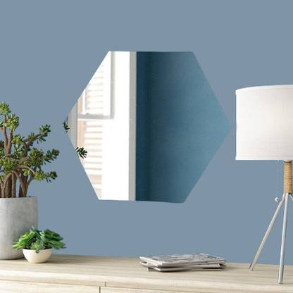 MGH Wood Black Frameless Modern Mirror Hexagonal 12x12 Inch - DM144 Decorative Mirror