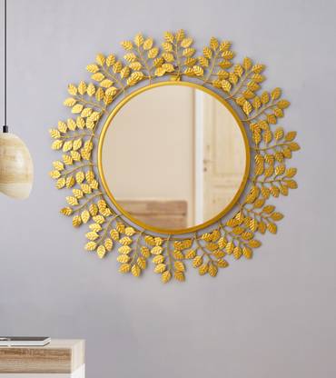Urban Hamlet Sculpted Nature Radiance: Golden Leaf Stems Mirror Decorative Mirror