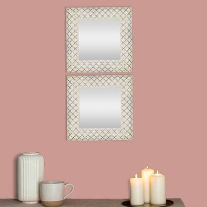 Art Street Acrylic Decorative Wall Mirror Square Shape White Frame Set of 2 for Home Decor Decorative Mirror