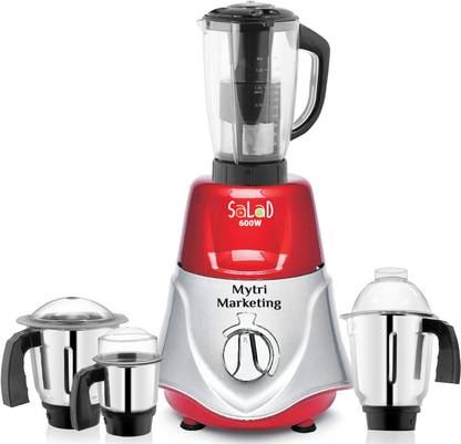 Salad ar, Liquid Jar, Dry Jar and Juicer Jar )Red Silver MA23 600 W Mixer Grinder