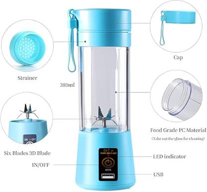 Praaj Portable Rechargable Juicer With 2 USB Port (Micro USB & USB Type-A) 40 W Juicer Mixer Grinder