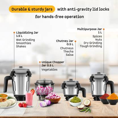 Atomberg Zenova| Unique Coarse Mode for Silbatta-like Texture | Intelligent BLDC Motor | 550 W Mixer Grinder