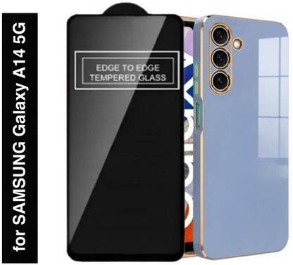 A3sprime Screen Protector Accessory Combo for SAMSUNG Galaxy A14 5G, with Soft Silicon Golden Side Colored Back Cover