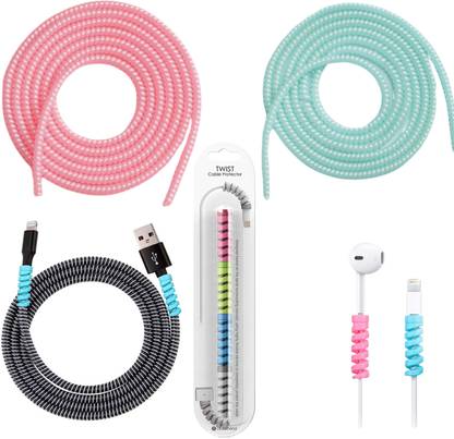 DECRONICS Cable Drop Clip Accessory Combo for 1.5m Spiral Charger Winder 3pcs Cable Cover & 4pcs Twist Cable Protector (60W17)