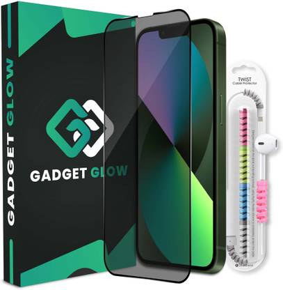 Gadget Glow Screen Protector Accessory Combo for iPhone 13, Privacy Anti Spy Tempered Glass with Cable Protector