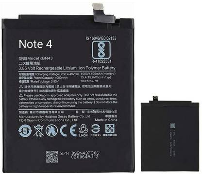 MATSV Mobile Battery For  Xiaomi Mi Redmi Note 4/ BN43/ 4000mAh