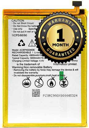 ZIZTRON Mobile Battery For  Micromax Note 1 E6746 / E7746 / E6523 / E7533 ACBPN50M06 (5000mAh) with 30 Days Warranty.