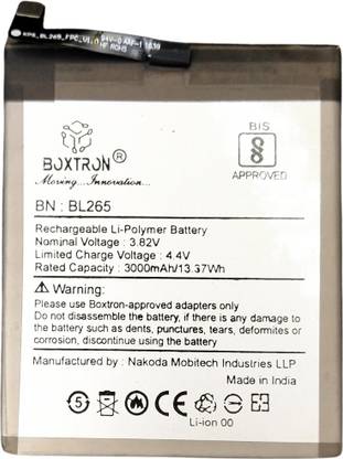 Boxtron Mobile Battery For  Original Lenovo Moto M XT1662 BL265 / 3000mAh / 3.85V, BIS Approved, MADE IN INDIA, 6 Month Replacement Warranty