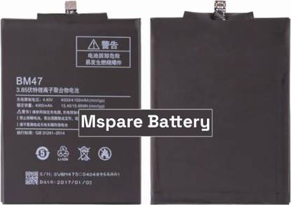 Mspare Mobile Battery For  Xiaomi MI Redmi 3S / Redmi 3S Prime / Redmi 4 / Redmi 4X | Model BM47 {4000mAH}