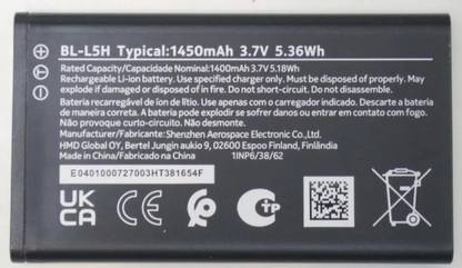BKN Mobile Battery For  NOKIA Nokia Battery BL-L5H FOR NOKIA 110 4G 2023 / 150 2023 / 130 MUSIC 2023- 1450mAh