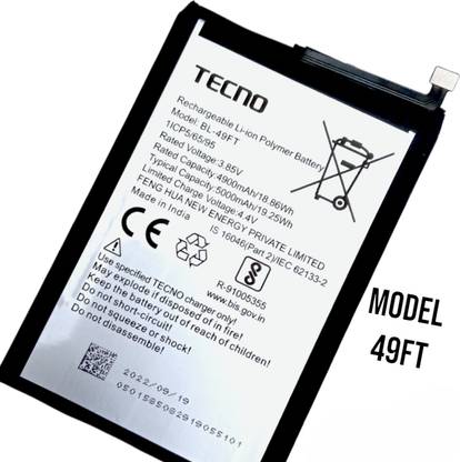 Tecno Mobile Battery For  Tecno 49FT Battery Spark Go 2020, Spark 6 Go, Spark 9, Camon 15, Spark 8C