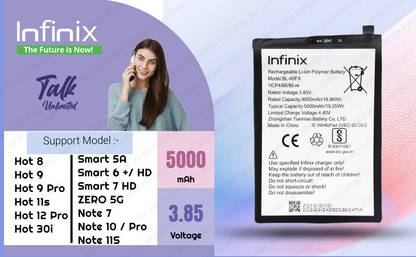 Infinix Mobile Battery For BL 49FX Infinix Hot 9 /hot 8 / Note 7 / Note 10 / Hot 11s - 5000 mAh