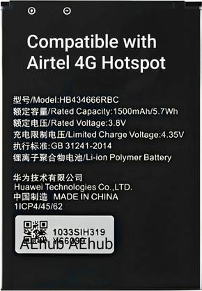 AEHUB Mobile Battery For  Airtel Huawei 4G Hotspot E5573CS-609/ E5576-606/ E5576-320/ HB434666RBC/ Data Card / 1500mAh