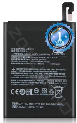 ZQTCIPRINO Mobile Battery For  Redmi Original BN45 Battery for Redmi Note 5 Pro MEI7S / MEI7 with 1 year warrenty