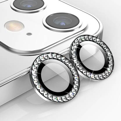 Evett Back Camera Lens Ring Guard Protector for iPhone 12 Diamond Stone Ring Protector Silver