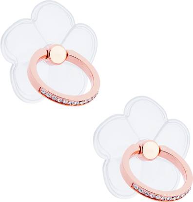 Swap-n-Snap 2 Pcs Bling Rose Gold Phone Grip With Flower Shape Transparent Mobile Holder