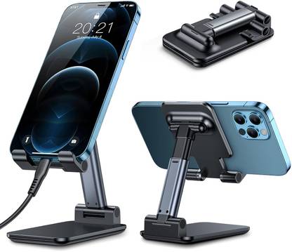 Curated Cart Angle Adjustable Phone Stand with Silicon Pad (Black) Mobile Holder