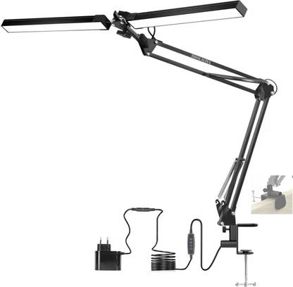 BROLAVIYA Overhead Double Head Led Desk Light, 3 Lighting Modes Dimmable 12V Power Adaptor Mobile Holder