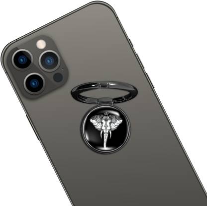 Swap-n-Snap BLACK HOLO-RING PHONE GRIP & STAND GANESH DESIGN & SWAP MAGNET LOGO Mobile Holder