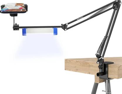 BROLAVIYA Mobile Stand with LED Video Light, Metal Long Arm,1/4" Ball Head Male Mobile Holder