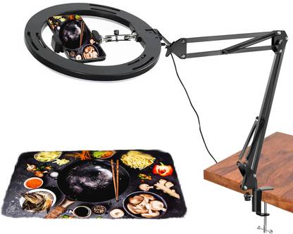BROLAVIYA Overhead Mobile Stand with LED Video Light, Metal Long Arm,1/4" Ball Head Male Mobile Holder