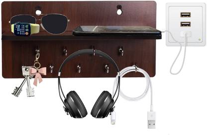 Casewilla Wooden Mobile Holder Stand with Tray 9 Hooks Mobile Holder