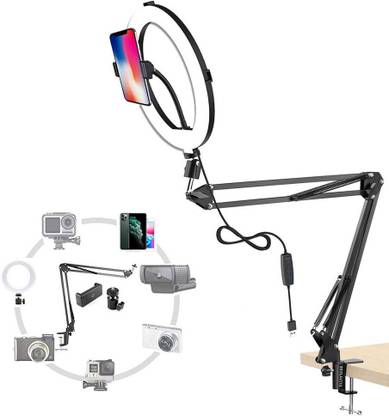 BROLAVIYA 10 inch Ring Light With Overhead Video Stand 1/4" Male Adaptor For Camera Mobile Holder