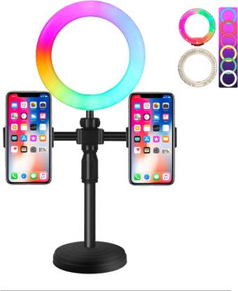 BROLAVIYA New Crystal 3D LED 6 Inch RGB Ring Light with Desk Stand, 17 Lighting Modes Mobile Holder