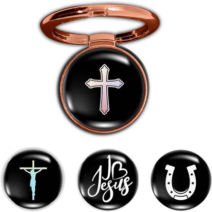 Swap-n-Snap ROSE GOLD HOLO-RING PHONE GRIP WITH 4 CHRISTIANITY CHANGEABLE LOGO MAGNETS Mobile Holder
