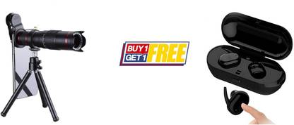 ZuZu Pair Of Bluetooth Earbuds & 20x 4K HD Lens Kit DSLR Blur Background Effect Mobile Phone Lens