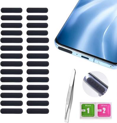 MAK Dustproof Net Stickers, Speaker Mesh Adhesive Sticker (28 pcs with Free Forceps) Audio Jack Black Anti-dust Plug