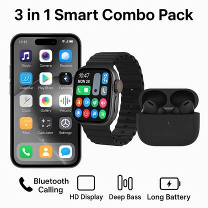 Amozkart New BOLD T400 3 in 1 Combo Pack with Smartphone Smartwatch With Earbuds (Black, 16 GB)