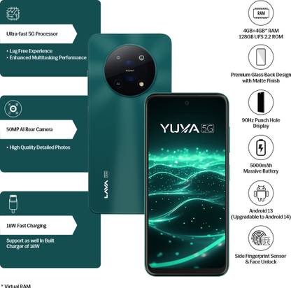 LAVA Yuva 5G (Mystic Green, 128 GB)