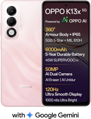 OPPO K13x 5G 6000mAh and 45W SUPERVOOC Charger & AI (Sunset Peach, 128 GB)