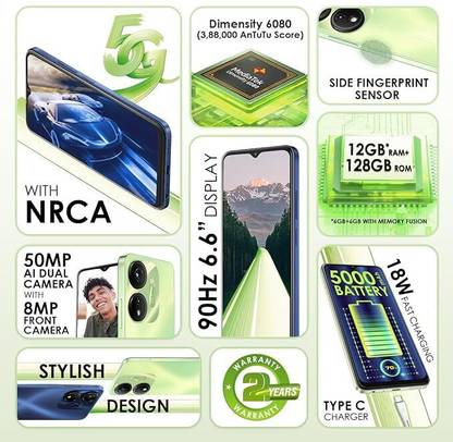 itel P 55 5G (Mint Green, 128 GB)