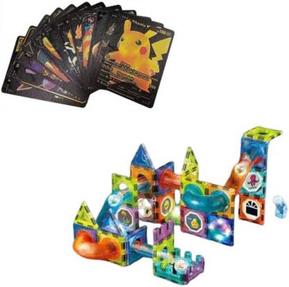 Premio Coppex Glow Magnetic Building Blocks 75-Piece + Free Black Pokémon Card Set Model Building Kit