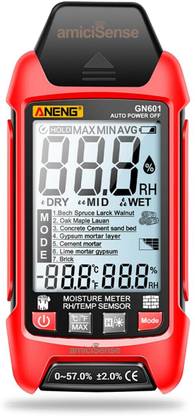 amiciSense 7-in-1 Digital Hygrometer for Building Supplies, Wall Seepage Meter with Temperature Measurement Pin-Type Digital Moisture Measurer