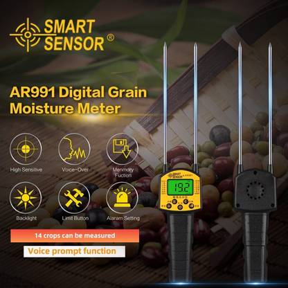 BALRAMA New Arrival with Voice Prompt Smart Sensor AR991 Digital Grain Moisture Meter Hygrometer Humidity Tester GMM 14 Types of Grains, Corn,Wheat,Rice,Soybean,Wheat Pin-Type Digital Moisture Measurer